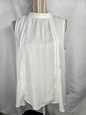 Mossimo White High Neck Keyhole Opening LadderLace Accent Sleeveless Top Size XL